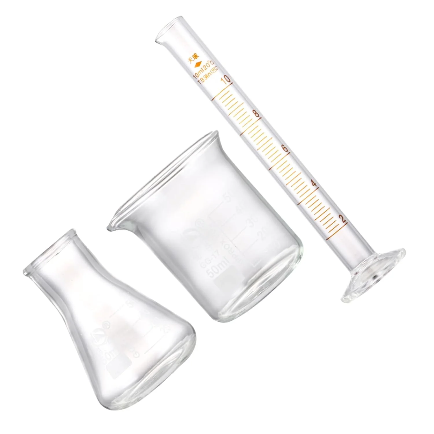 مجموعه 3 عددی ظروف شیشه ای آزمایشگاهی MAGICLULU شامل بشر، ارلن و استوانه مدرج شیشه بوروسیلیکات برای آزمایش های علمی