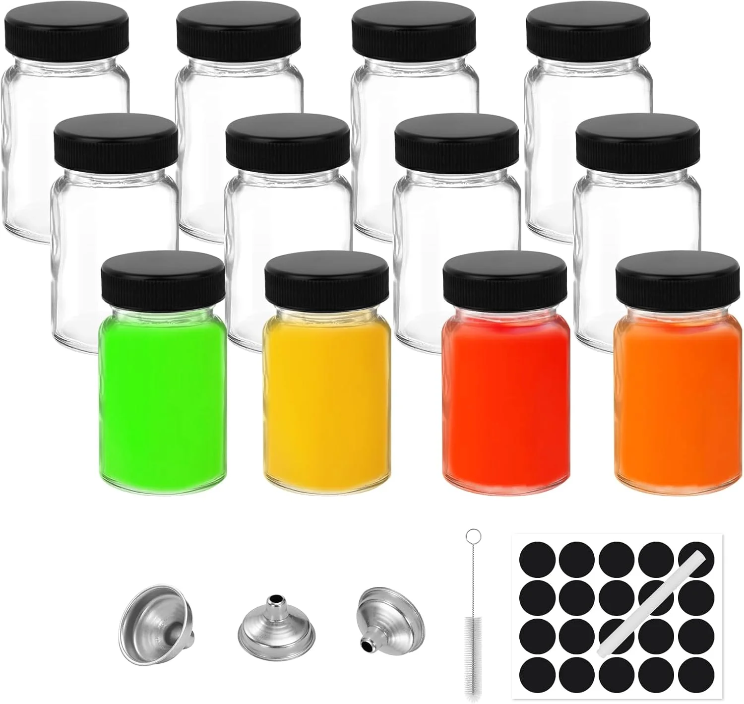 بطری شیشه ای 2oz اسکای لینک، بسته 12 عددی - بطری های کوچک شفاف برای آبمیوه گیری، شات زنجبیل، نگهداری نمونه، کاردستی، مینی ظروف با درب پیچی، ضد نشت و طراحی دهانه گشاد