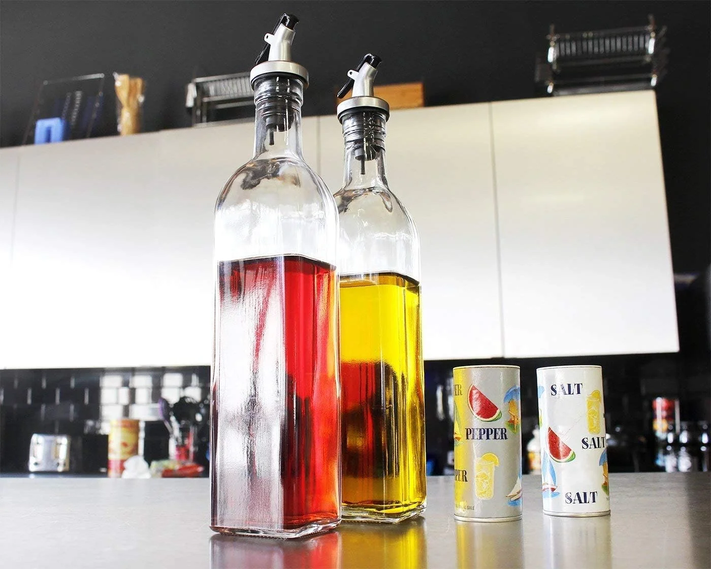 ست دو عددی بطری روغن و سرکه شیشه ای Showay، ظرف پخش کننده چاشنی، ظرف روغن، چاشنی برای میز غذاخوری آشپزخانه، درپوش های بدون چکه و هوا، شفاف (300 میلی لیتر)