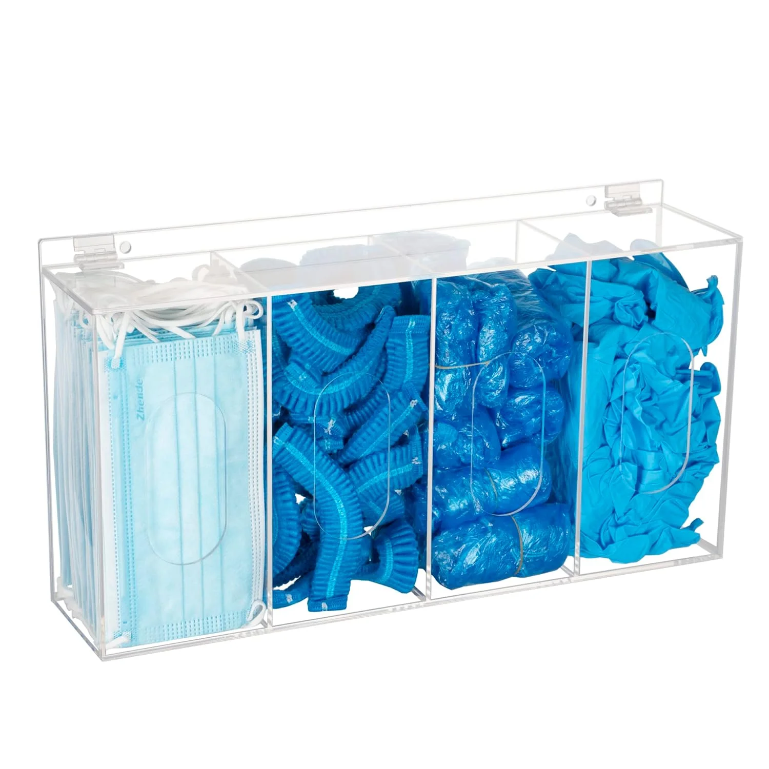 نگهدارنده روکش مو و کفش SEANADO، ماسک یکبار مصرف، محفظه اکریلیک برای نگهداری، 4 محفظه، جعبه دستکش پلاستیکی، شفاف، قابل نصب روی دیوار/ایستاده، ابزار سازماندهی بهداشتی - مناسب برای آزمایشگاه، آشپزخانه و رستوران