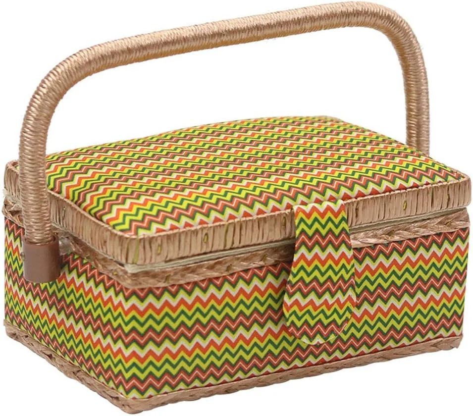 جعبه خیاطی با لوازم جانبی کیت خیاطی، سبد خیاطی جعبه خیاطی ممتاز جعبه نگهداری لوازم خیاطی، زرد-A