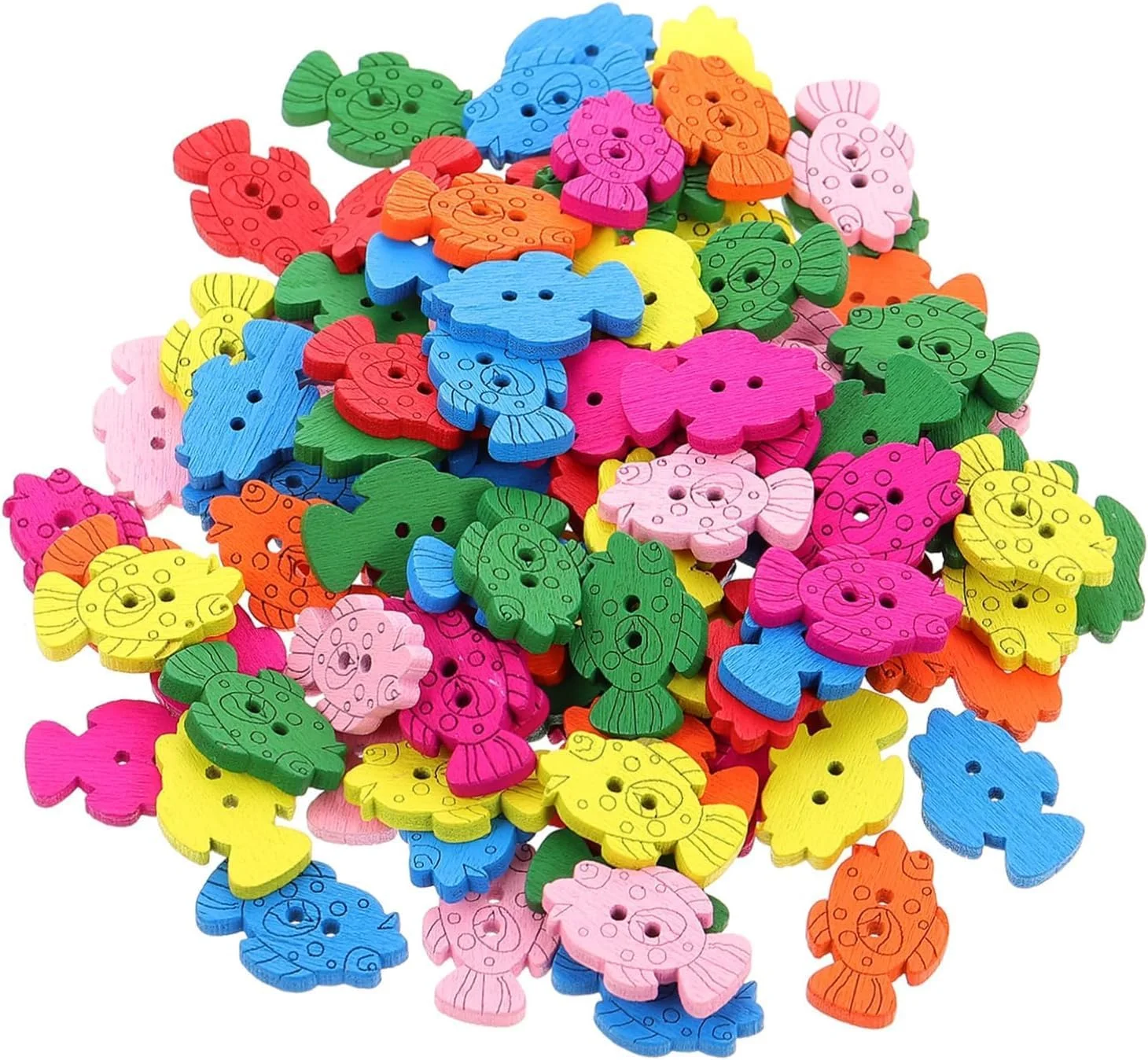 50 عدد دکمه چوبی طرح ماهی کارتونی - دکمه های صنایع دستی حیوانات رنگارنگ برای کودکان، خیاطی DIY و دکوراسیون لباس - دکمه های کت چوبی قابل تعویض، دکمه های طرح ماهی برای صنایع دستی، نگهدارنده سوزن، گلدوزی