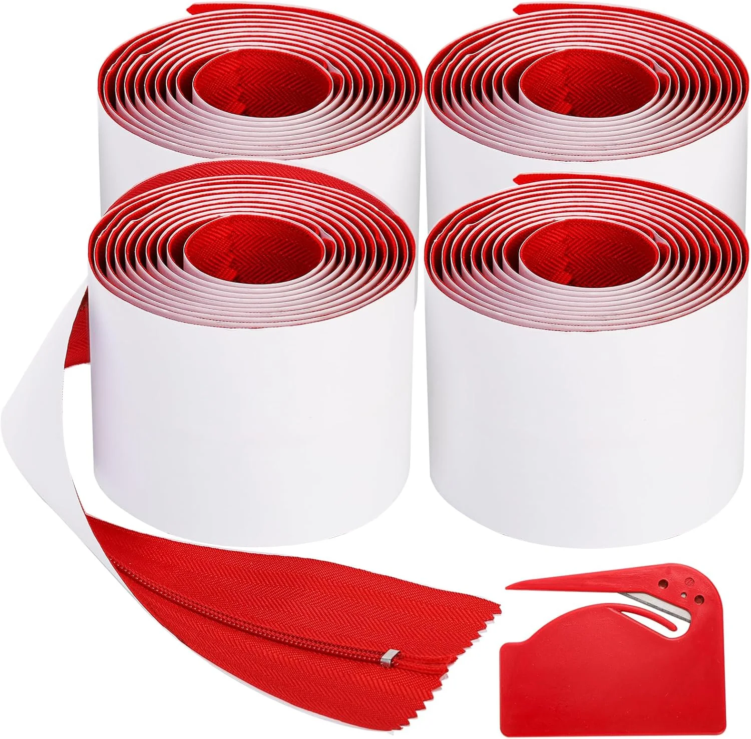 زیپ محافظ گرد و غبار Acshio بسته 4 عددی، زیپ دو طرفه سنگین 7 فوتی با کاتر ورق پلاستیکی، زیپ درب فوری خود چسب با مهر و موم ضد هوا برای موانع گرد و غبار، قرمز