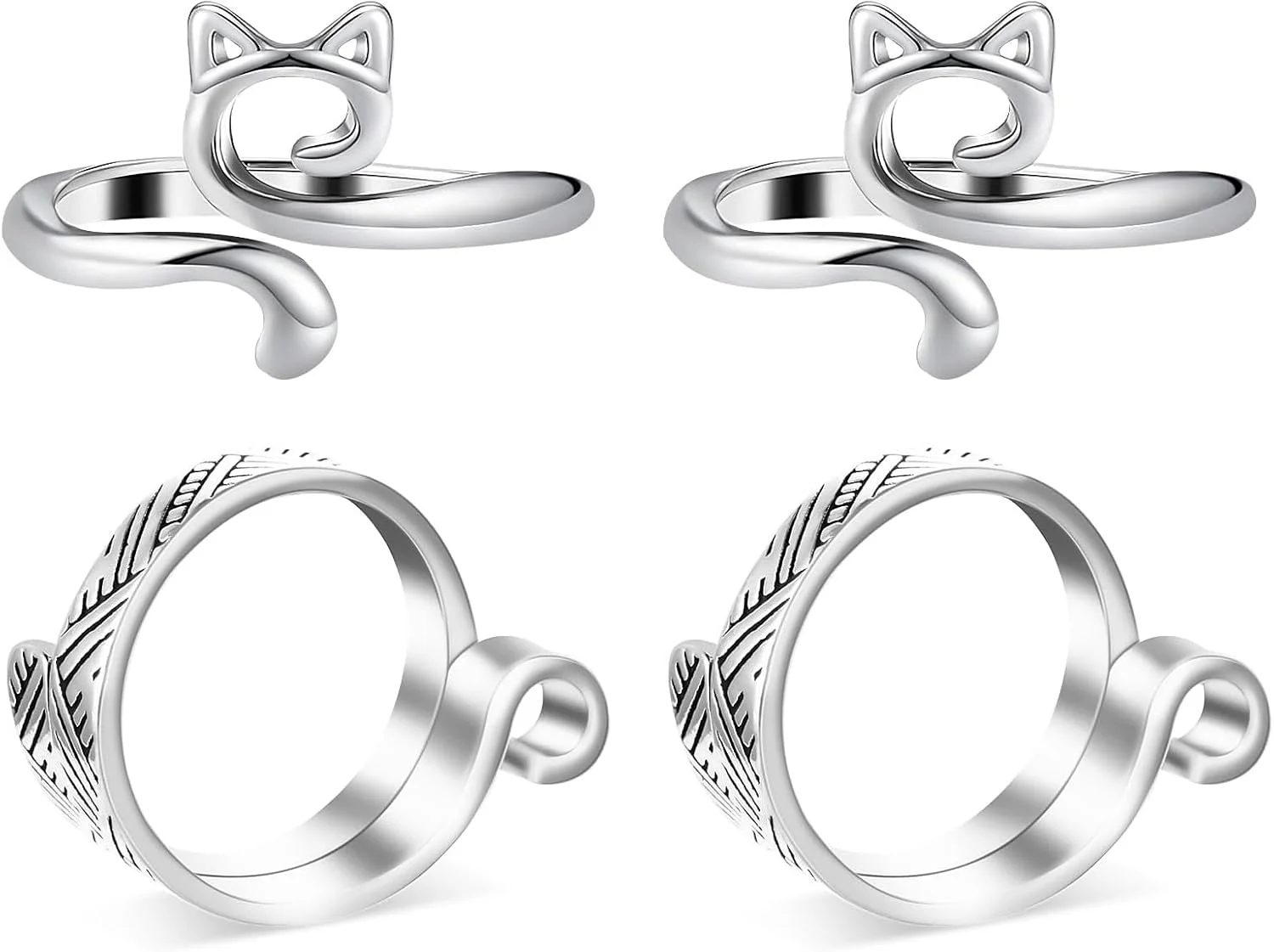 بسته 4 عددی حلقه های بافتنی قابل تنظیم، راهنمای نخ حلقه انگشتی قلاب بافی، انگشتانه باز بافته شده برای لوازم جانبی صنایع دستی DIY، هدیه روز شکرگزاری برای مادر بزرگ