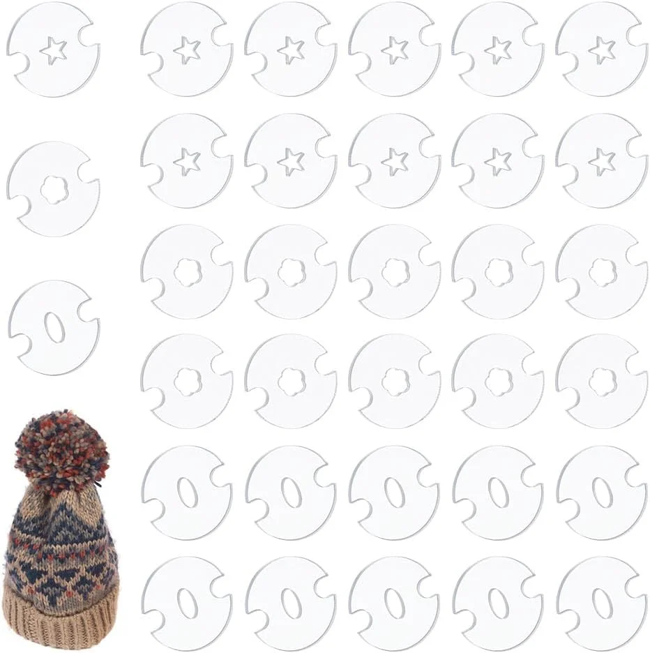 AHANDMAKER 60 عدد دکمه پوم پوم اکریلیک برای کلاه، 3 شکل مختلف، ابزار بست کلاه بافتنی پوم پوم برای کلاه بافتنی، نگهدارنده پوم پوم کلاه، بست های پوم پوم جداشدنی برای کلاه های بافتنی