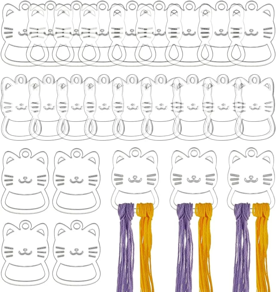 آویز نخ اکریلیک AHANDMAKER، 30 عدد قرقره نخ شفاف برای نخ دوزی متقاطع، قرقره های نخ برای سازماندهی نخ، قرقره نخ دندان برای نگهداری خیاطی DIY، طرح گربه