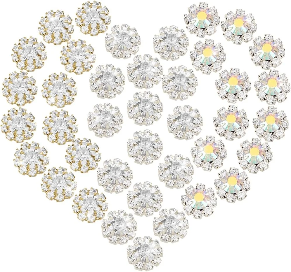 AHANDMAKER 70 عدد نگین تزیینی 10.5 میلی متری پشت صاف، 3 مدل دکمه کریستالی گل، مناسب برای ساخت جواهرات، تزیین دسته گل عروسی و لوازم جانبی مو