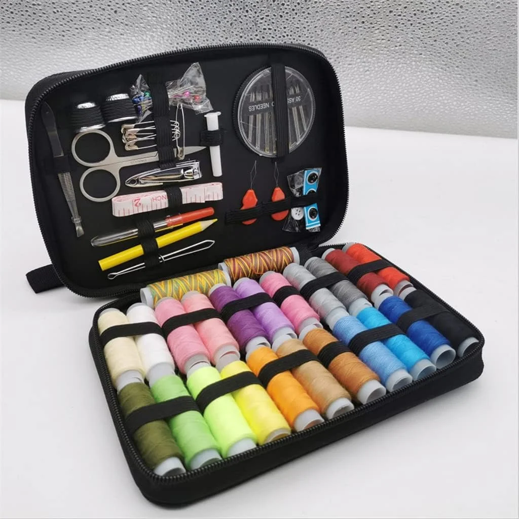 مجموعه لوازم خیاطی 98 تکه ALQYQG، جعبه خیاطی چند منظوره DIY برای لحاف دوزی دستی، گلدوزی، نخ و لوازم خیاطی