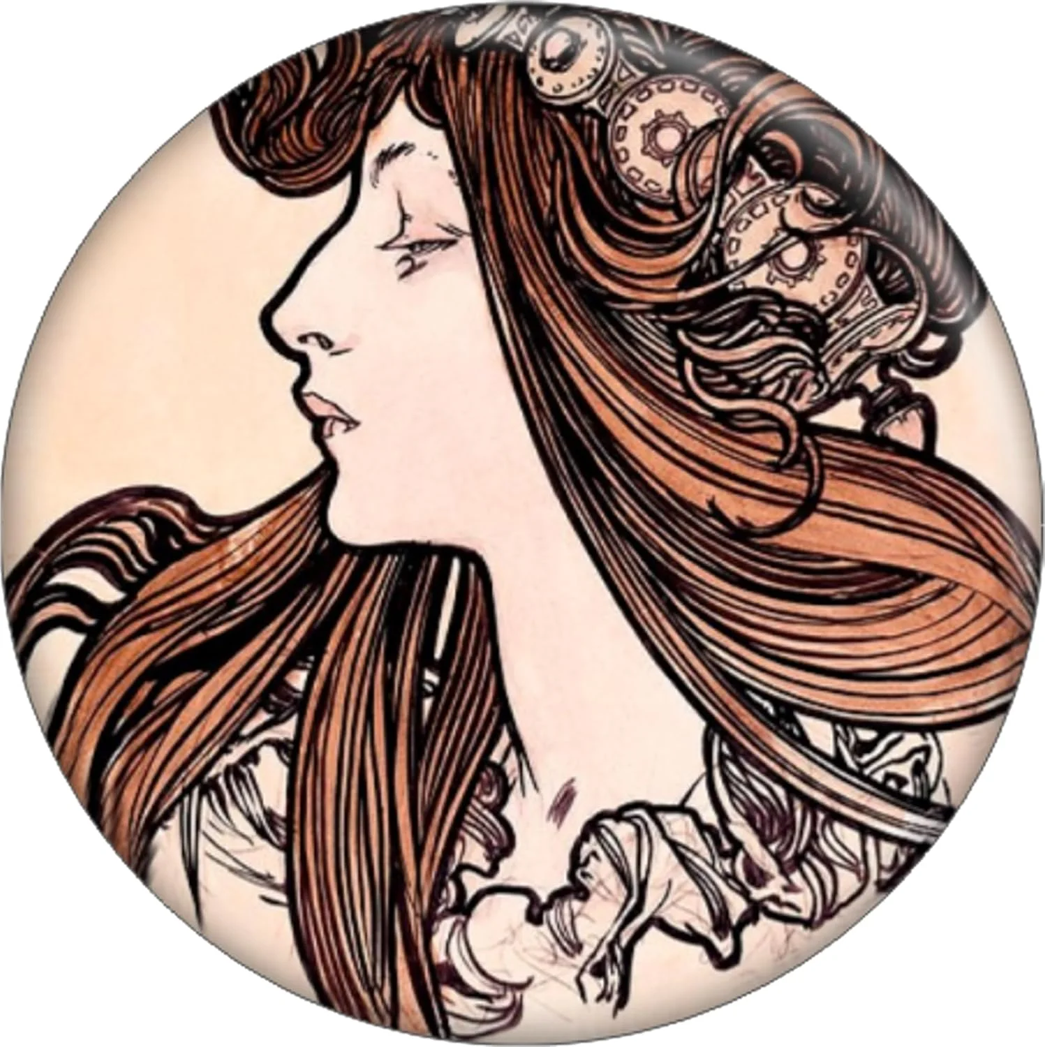 سنجاق سینه‌ دکمه‌ای طرح زن ویترای بوتیک فوکت اثر آلفونس ماریا موشا - سایز ۱.۵ اینچ