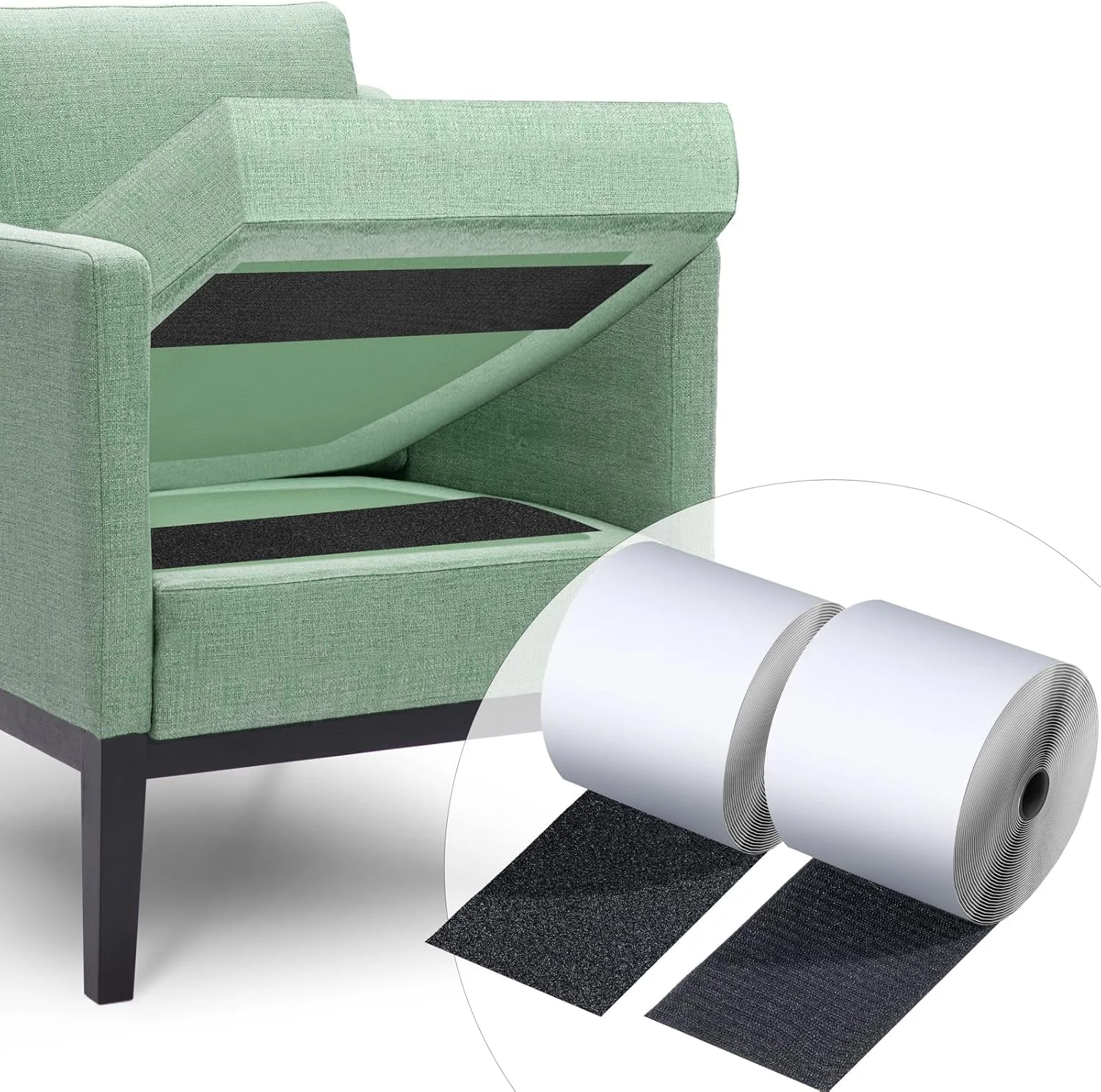 نوار چسب قلاب و حلقه ای سنگین ALMEKAQUZ، جلوگیری از لغزش کوسن های مبل، کوسن های پاسیو، فرش ها، تشک ها، ضد لغزش پس از استفاده (11 سانتی متر x 6 متر، مشکی)