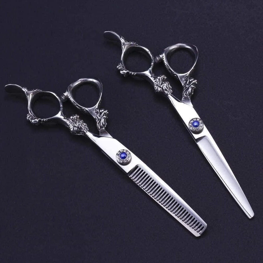 قیچی آرایشگری حرفه ای ENPAP، ست قیچی پیرایشگری 440C، 14 سانتی متر، مشکی، مناسب سالن، آرایشگاه یا استفاده در منزل