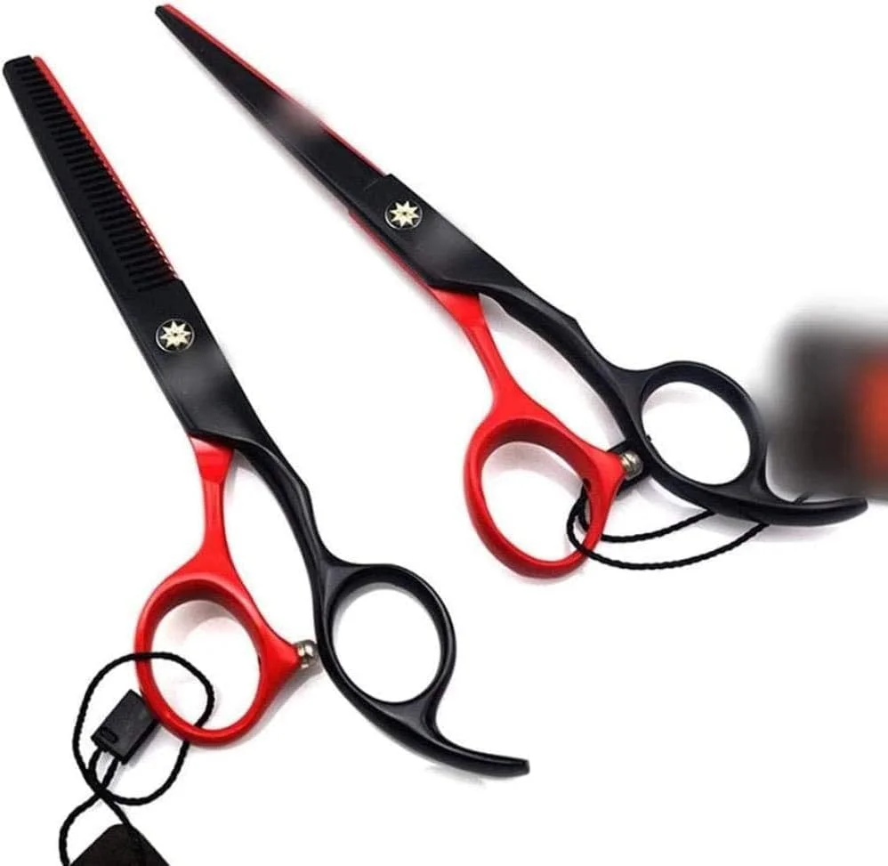 ست قیچی آرایشگری ENPAP مدل Barber، 6.0 اینچ، مشکی قرمز، شامل قیچی کات و قیچی اره ای، مناسب برای آرایشگری حرفه ای - مشکی_قرمز