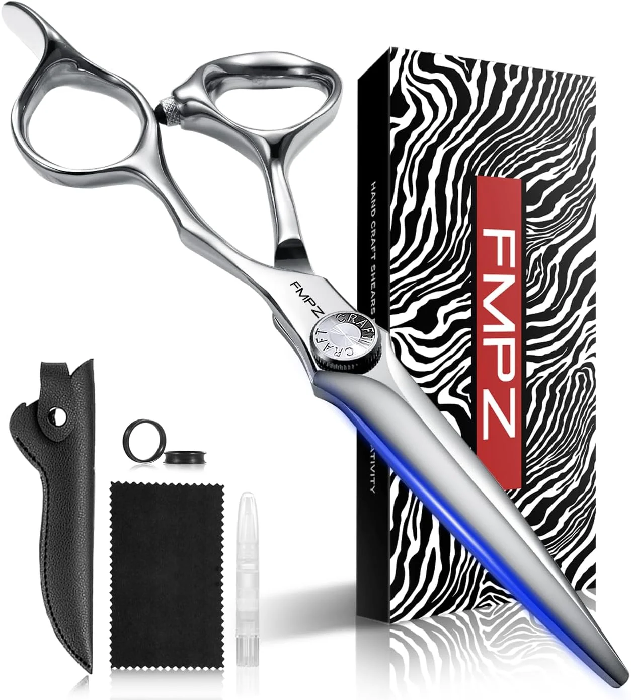 قیچی آرایشگری 6 اینچی FMPZ، قیچی حرفه ای آرایشگری، قیچی اصلاح مو با فولاد 440C - سختی 60HRC بسیار تیز با طراحی ارگونومیک برای استفاده در سالن و منزل (قیچی حرفه ای 6 اینچی)