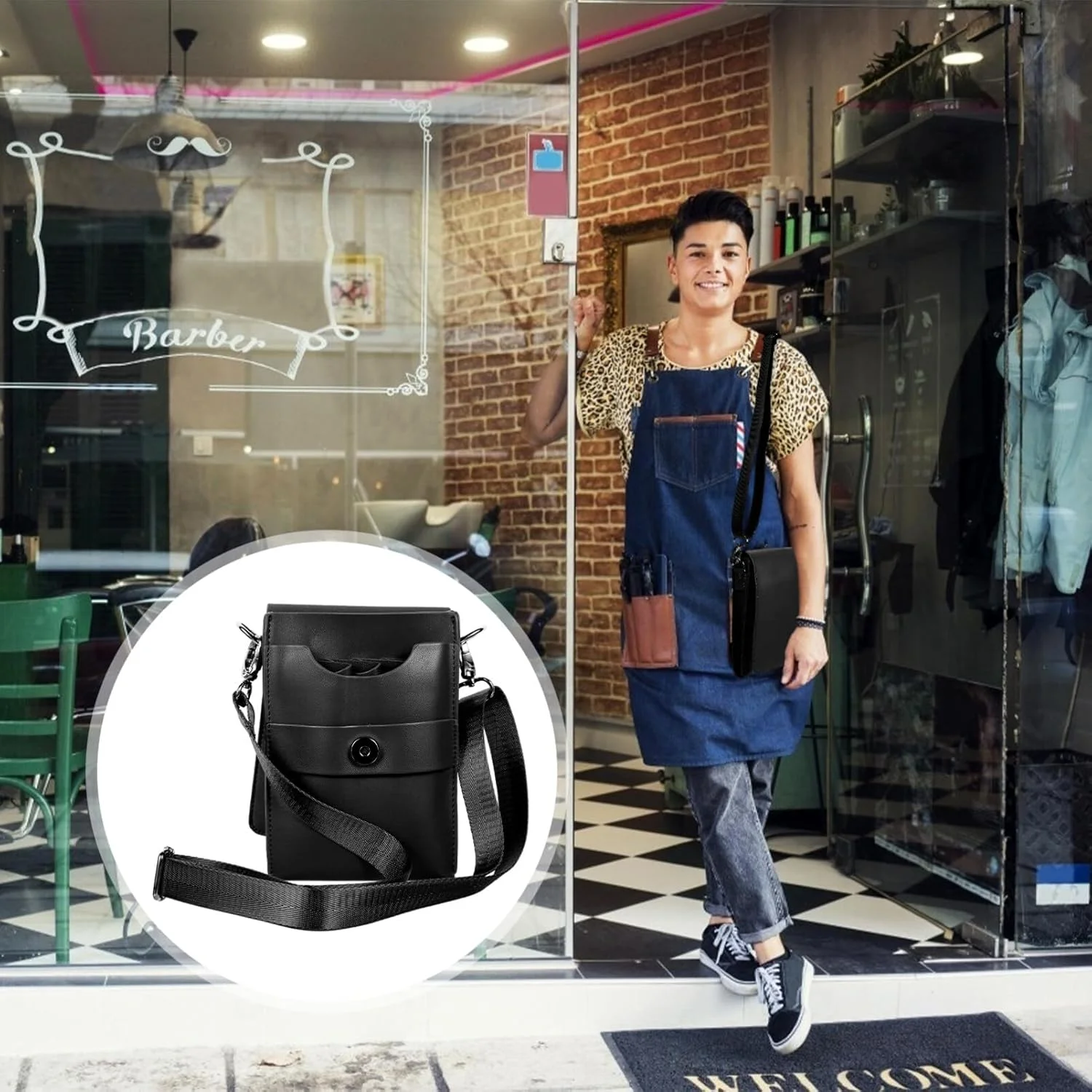 کیف قیچی آرایشگری FRCOLOR، کیف کمری چرمی ابزار، نگهدارنده بند، کیف قیچی چرمی آرایشگری، کیف قیچی آرایشگر مو، کیف قیچی برای آرایشگر مو، کیف قیچی کمری