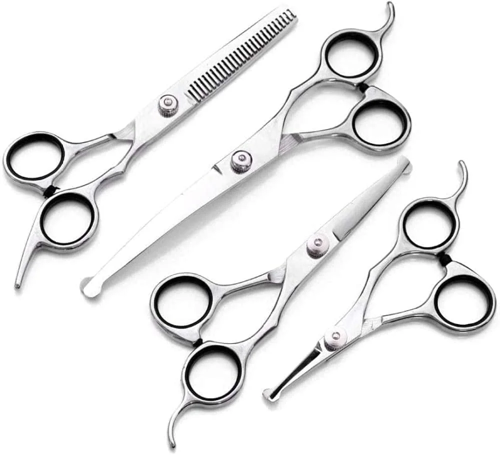 قیچی آرایشگری GBMULG ابزار پیرایش مو نقره ای مد روز مجموعه قیچی آرایشگری حیوانات خانگی قیچی آرایشگری ابزار زیبایی پیرایش مو مجموعه دندانه دار قیچی تخت