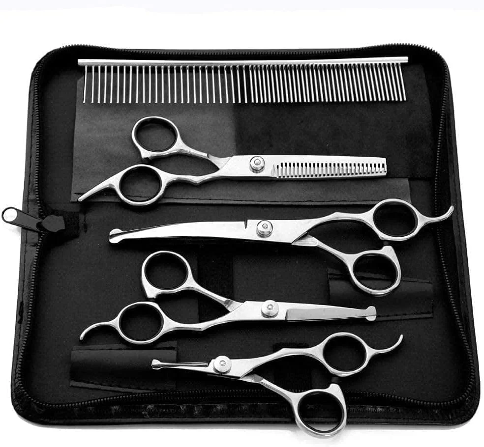 قیچی آرایشگری GBMULG ابزار پیرایش مو نقره ای مد روز مجموعه قیچی آرایشگری حیوانات خانگی قیچی آرایشگری ابزار زیبایی پیرایش مو مجموعه دندانه دار قیچی تخت