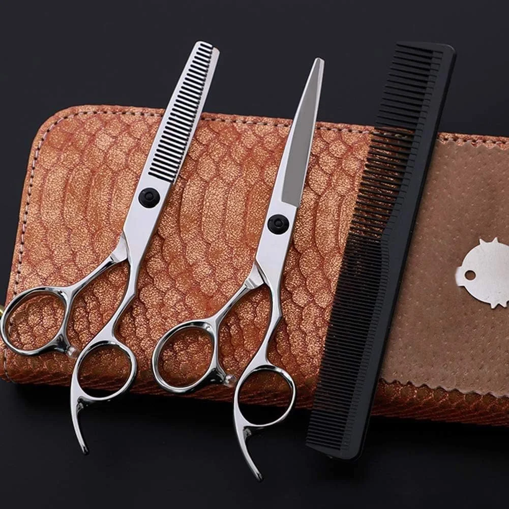 قیچی آرایشگری 6.0 اینچ - ست قیچی آرایشگری حرفه ای با قیچی های تیز آرایشگری و قیچی های پیتاژ سبک برای اصلاح مو، سالن، آرایشگاه یا استفاده خانگی