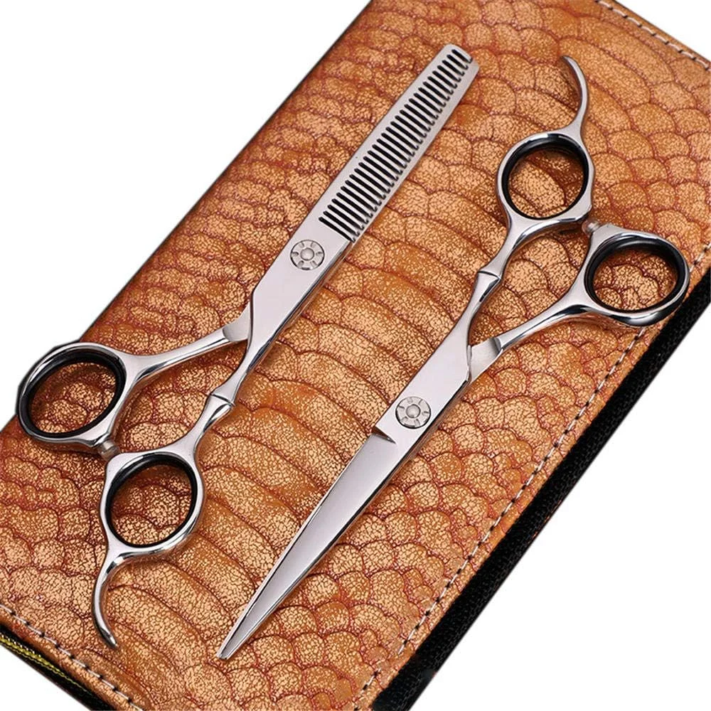 قیچی آرایشگری دسته اسلاب 6.0 اینچی، ست قیچی آرایشگری شامل قیچی تخت و قیچی دندانه ای