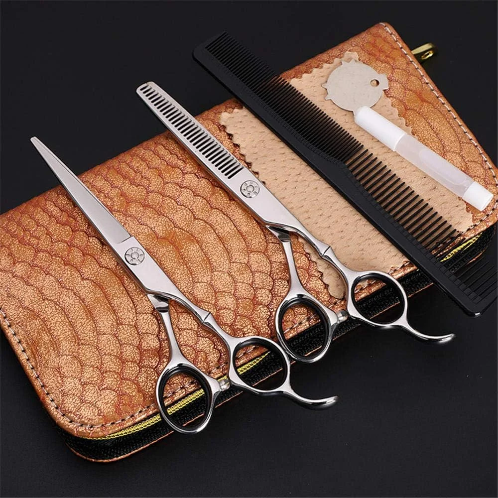 قیچی آرایشگری دسته اسلاب 6.0 اینچی، ست قیچی آرایشگری شامل قیچی تخت و قیچی دندانه ای