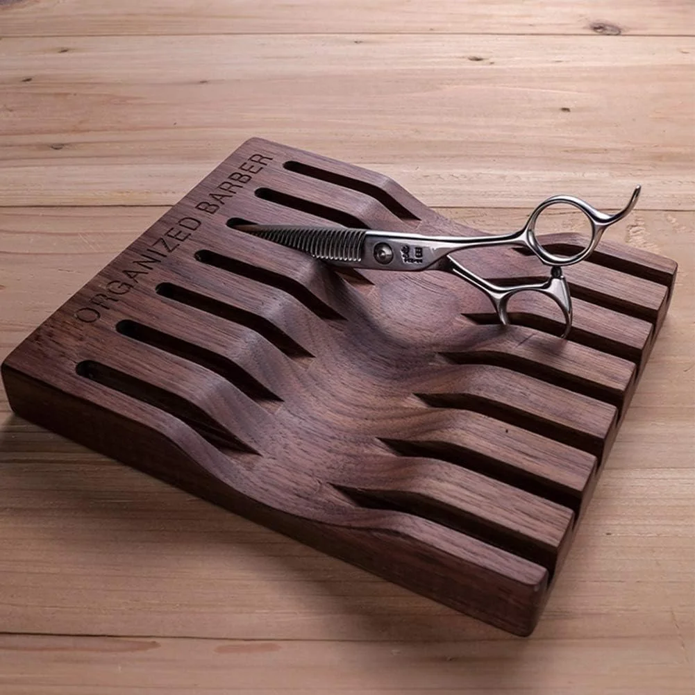 نگهدارنده قیچی آرایشگاهی برای آرایشگر، سینی قیچی آرایشگری چوب گردو سیاه، سینی رومیزی، سینی های سازمان دهنده ابزار آرایشگر