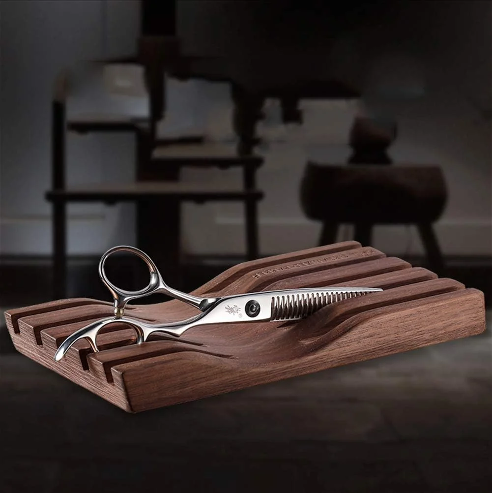 نگهدارنده قیچی آرایشگاه برای آرایشگر سینی قیچی چوب گردو سیاه سینی روی میز سازمان دهنده ابزار آرایشگر