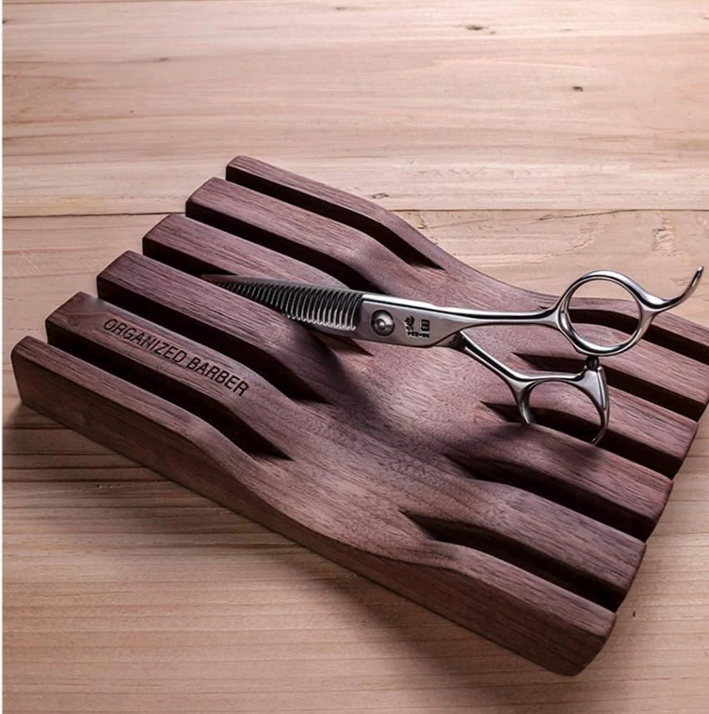 نگهدارنده قیچی آرایشگاه برای آرایشگر سینی قیچی چوب گردو سیاه سینی روی میز سازمان دهنده ابزار آرایشگر