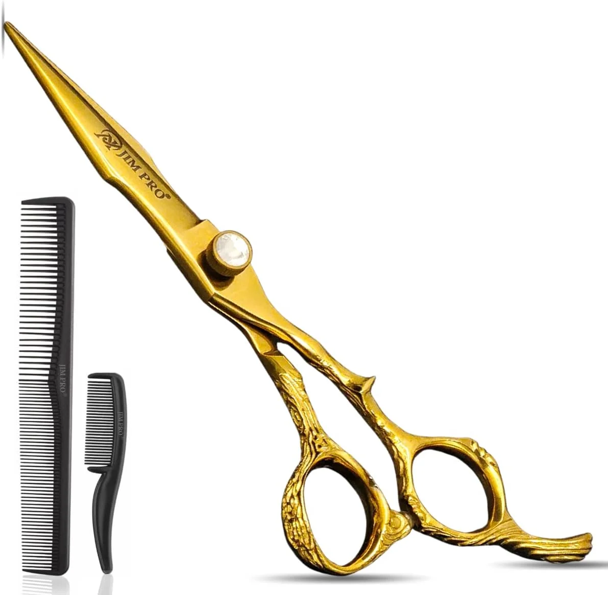قیچی آرایشگری حرفه ای JIM PRO - قیچی اصلاح مو، قیچی موی آرایشگری حرفه ای فولاد ضد زنگ ژاپنی 440C با دسته اژدها، مناسب برای استفاده در سالن و منزل 6.5 اینچ (GOLDEN-440C)