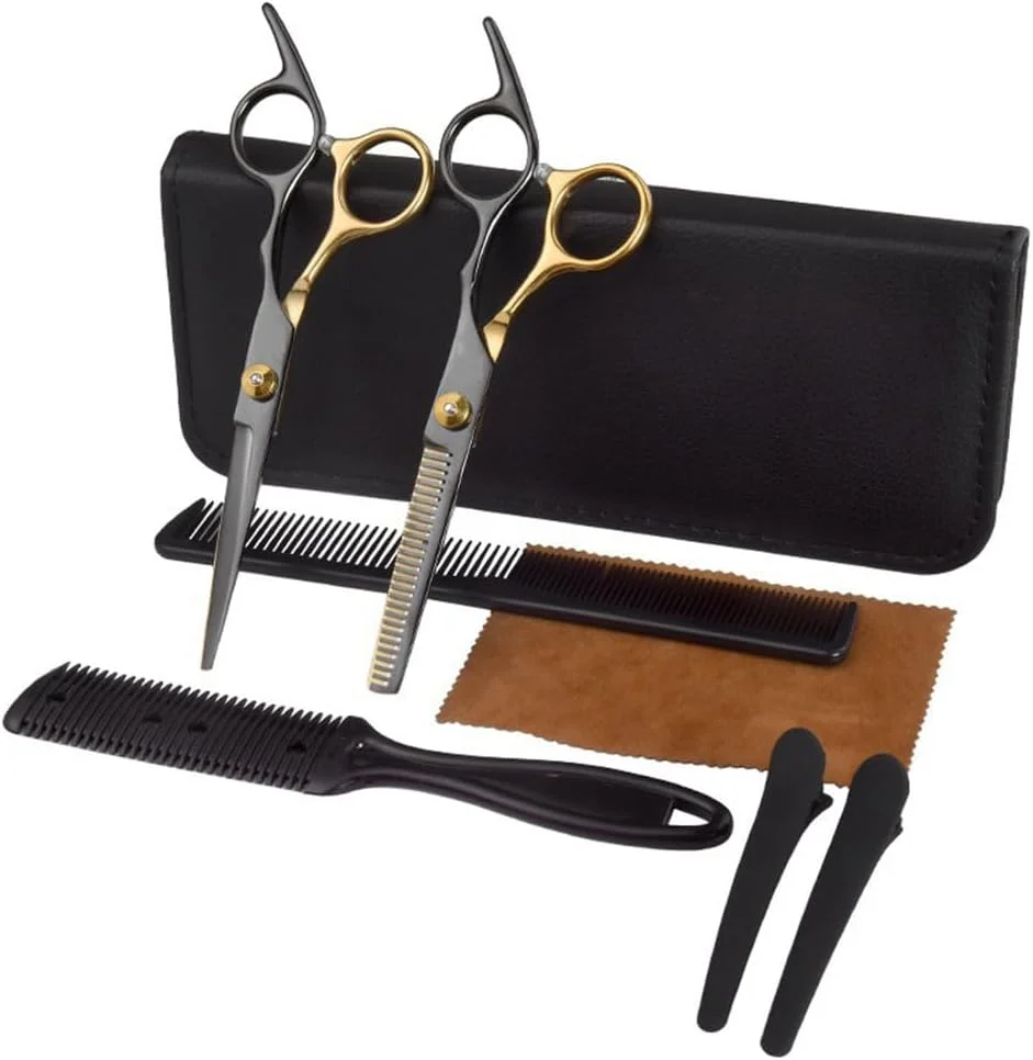 ست قیچی آرایشگری مو JZS، ست حرفه ای 8 تکه قیچی آرایشگری، ست اصلاح مو برای زنان، مردان و کودکان برای استفاده در خانه/سالن/آرایشگاه (مشکی)