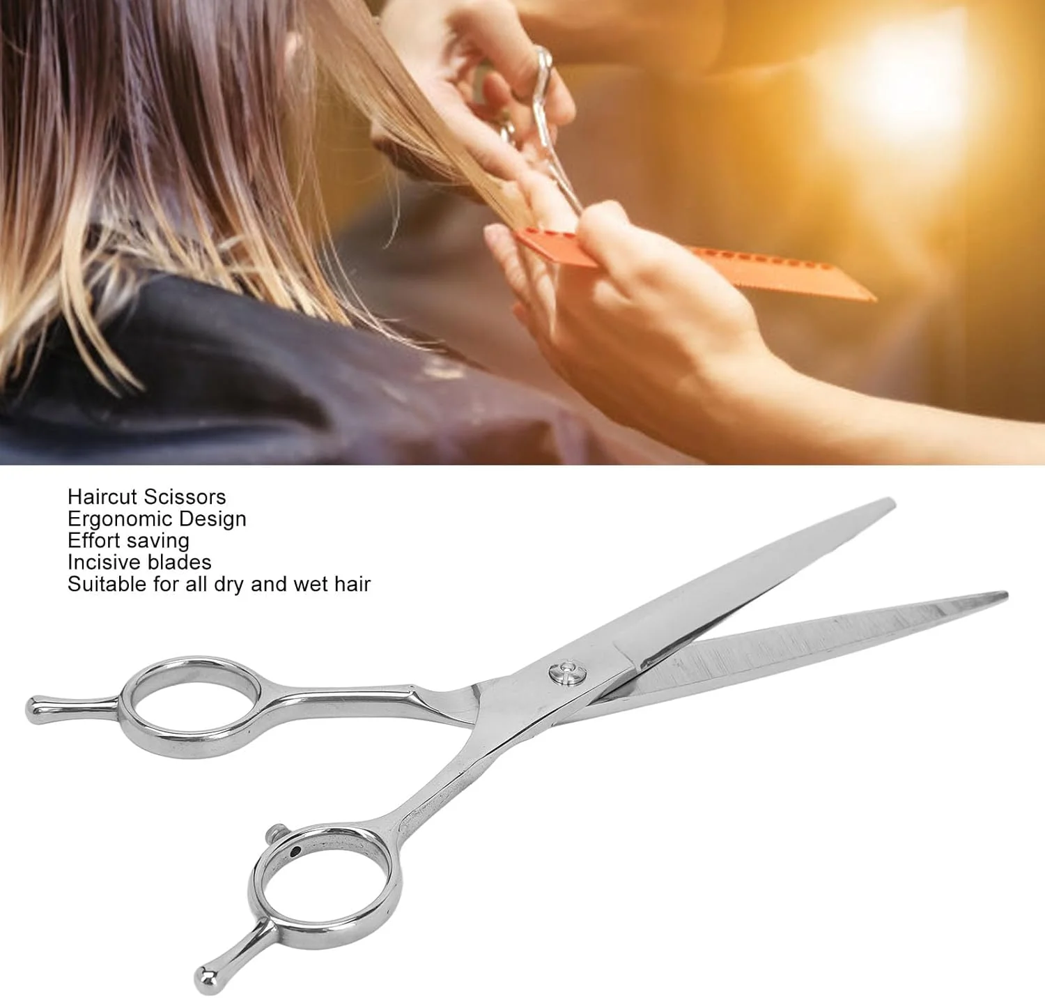 قیچی آرایشگری جرز، قیچی آرایشگری تیز از جنس استیل ضد زنگ، قیچی موی خشک و مرطوب کارآمد با دسته منحنی ارگونومیک برای سالن، منزل، مردان، زنان، کودکان و بزرگسالان