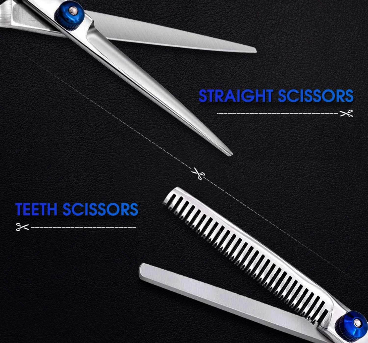 قیچی آرایشگری جیستل، قیچی پیتاژ و تکسچرایزینگ مو به همراه حلقه انگشتی جداشدنی، مناسب برای آرایشگران، آقایان، بانوان، سالن و استفاده در منزل (آبی 2)