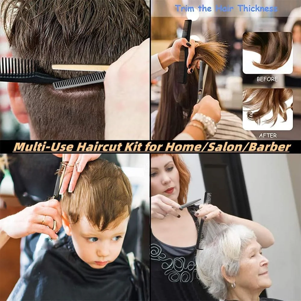 ست قیچی آرایشگری مو JZS، ست حرفه ای 8 تکه قیچی آرایشگری، ست اصلاح مو برای زنان، مردان و کودکان برای استفاده در خانه/سالن/آرایشگاه (مشکی)