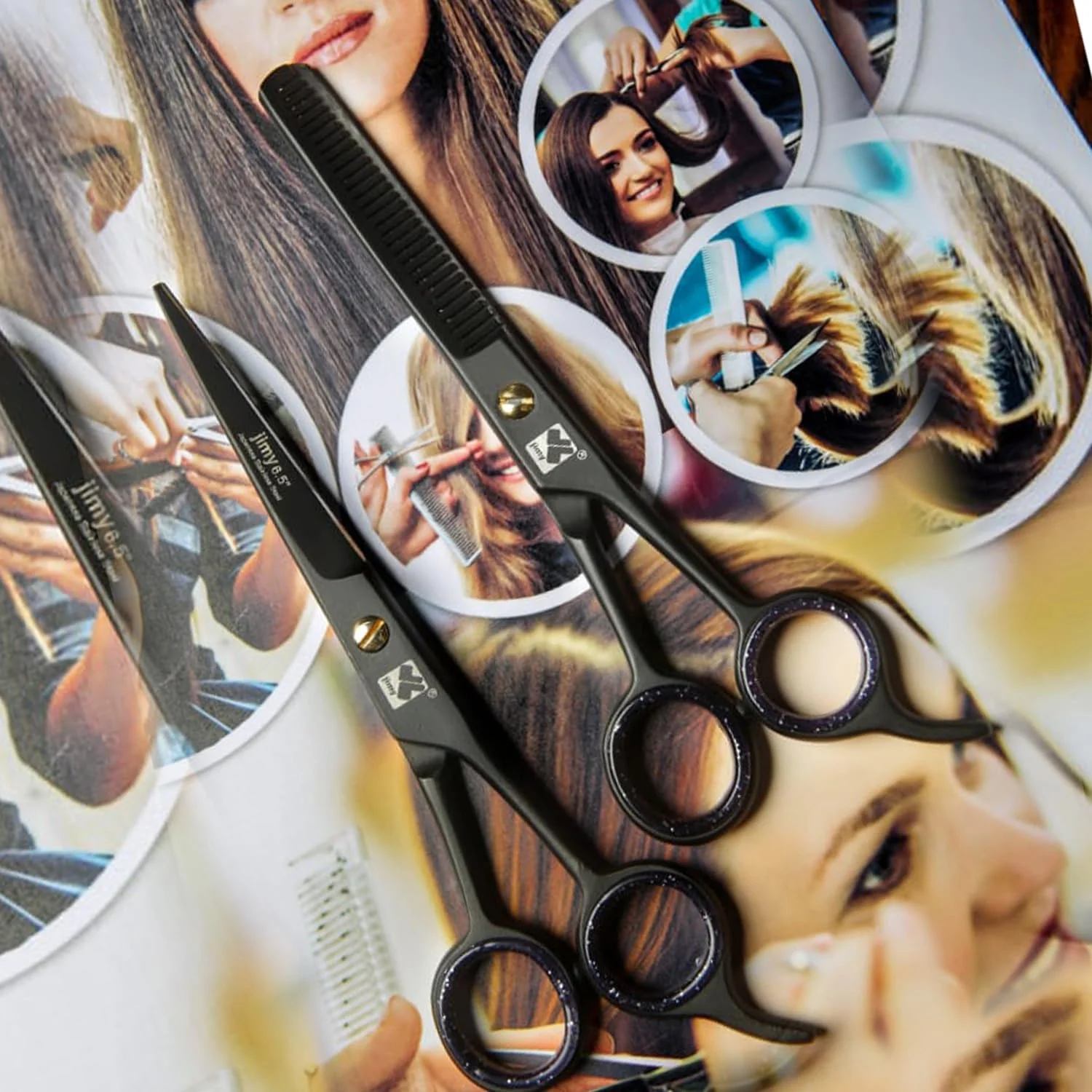 قیچی آرایشگری حرفه ای جیمی با پرداخت نهایی از جنس استیل ضد زنگ - قیچی آرایشگری بادوام و روان برای خانه و سالن ها (قیچی آرایشگری و پیتاژ، 6.5 اینچ)