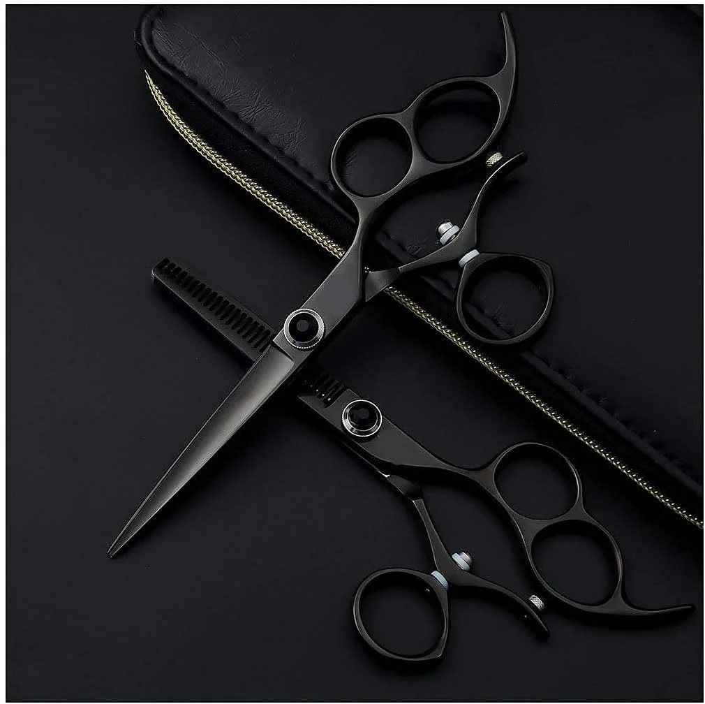 قیچی آرایشگری LOCZEK، کیت قیچی اصلاح مو، آرایشگری 6.0 اینچ مشکی دسته چرخشی، ابزار قیچی فولاد ضد زنگ ژاپنی، ست قیچی آرایشگری