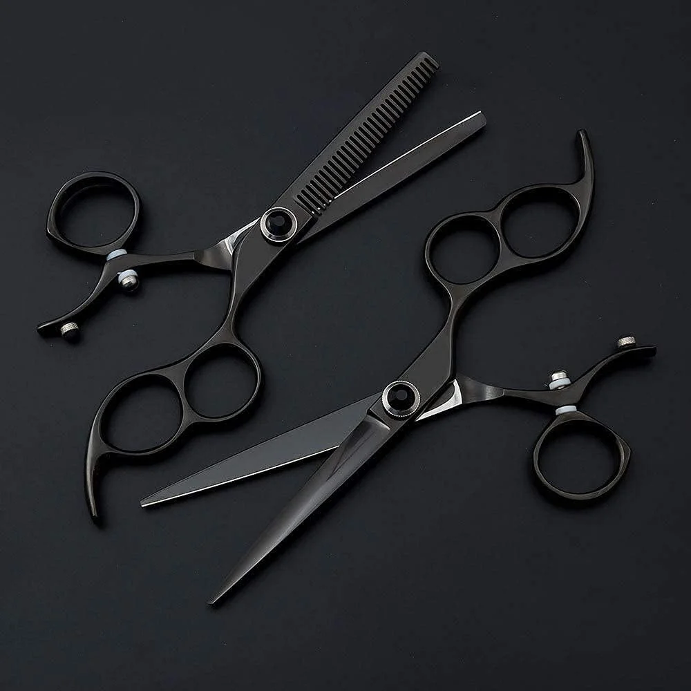 قیچی آرایشگری LOCZEK، کیت قیچی اصلاح مو، آرایشگری 6.0 اینچ مشکی دسته چرخشی، ابزار قیچی فولاد ضد زنگ ژاپنی، ست قیچی آرایشگری