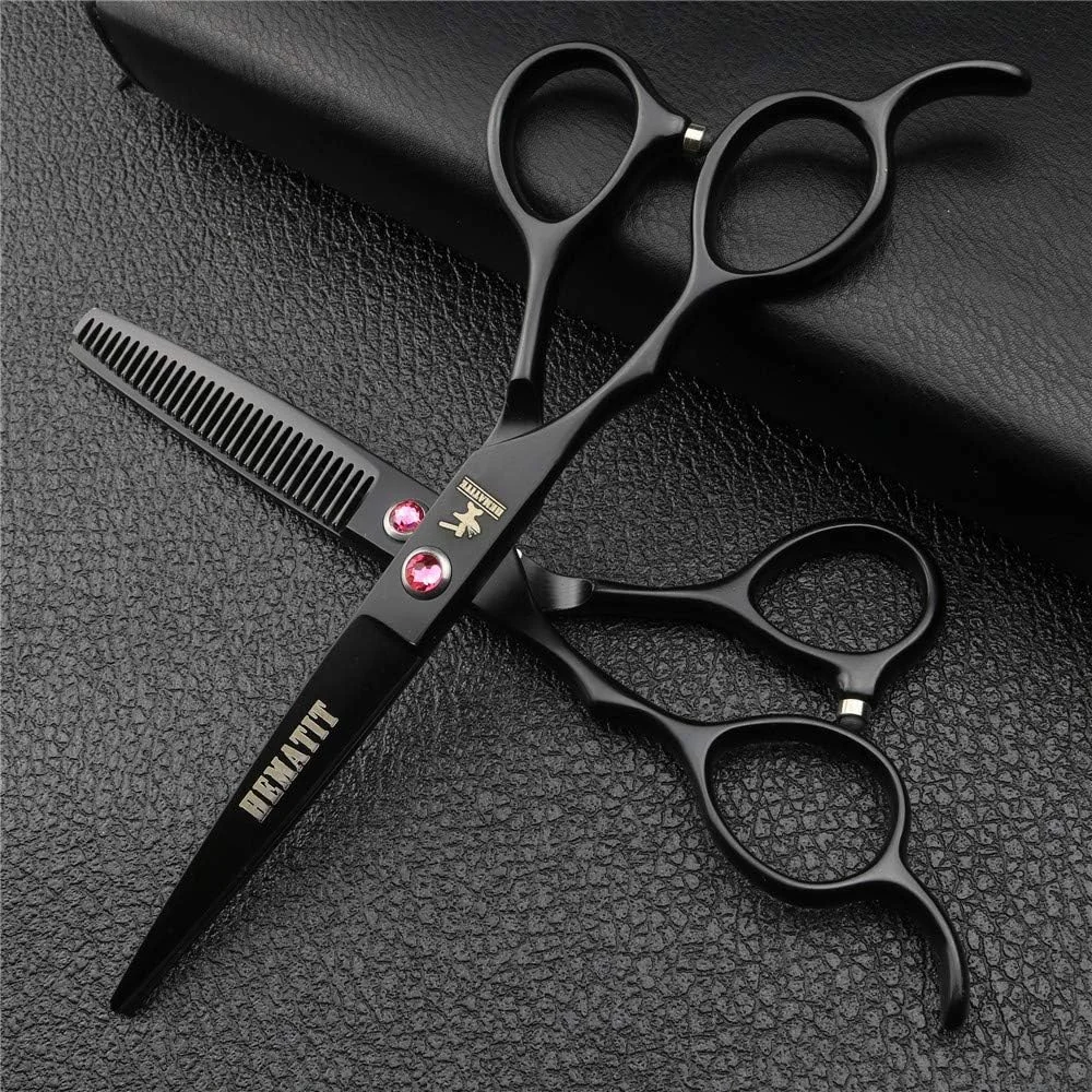 مجموعه قیچی آرایشگری دست چپ LOCZEK سایز 5.5 اینچ و 6 اینچ، ابزار آرایشگری، قیچی آرایشگری فولادی (رنگ: مشکی، مجموعه 5.5 اینچی)