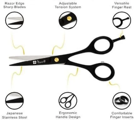 قیچی آرایشگری حرفه ای Niaz@ - قیچی اصلاح مو از فولاد ضد زنگ کربن بالا 420، قیچی آرایشگری فوق العاده تیز برای سالن و منزل - ارگونومیک برای مردان، زنان، کودکان و نوزادان