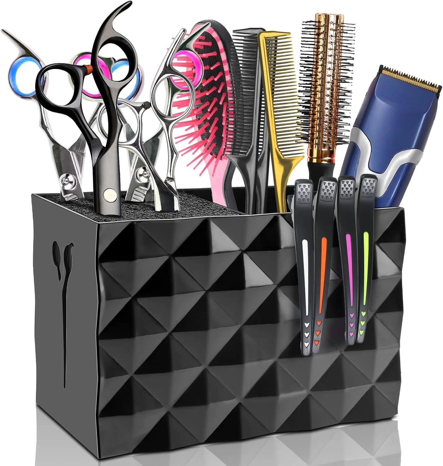 جعبه نگهدارنده قیچی آرایشگری NICEMOVIC، سازمان دهنده و نگهدارنده قیچی آرایشگری حرفه ای سالن برای شانه ها، گیره ها و برس های حالت دهنده مو (مشکی)