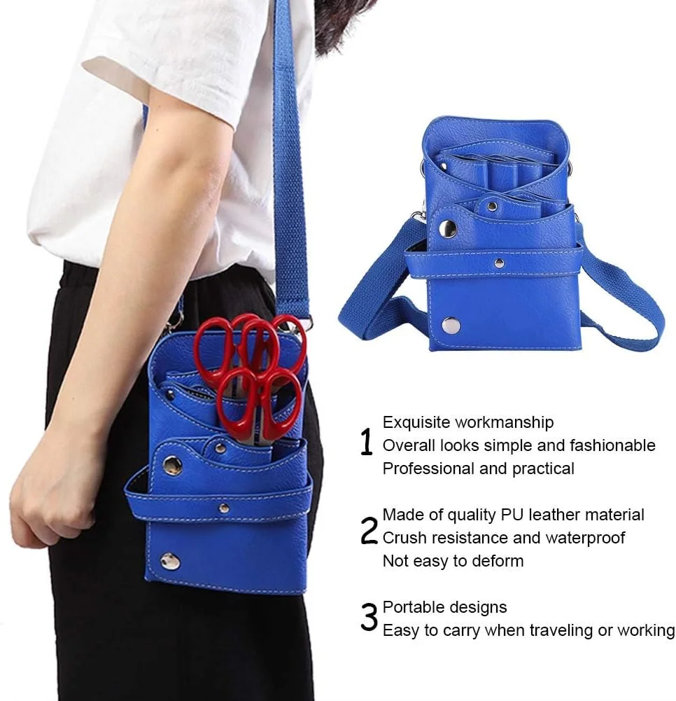 کیف کمری قیچی آرایشگری قابل حمل، کیف قیچی آرایشگر، کیف کمری نگهداری قیچی سالن آرایش (آبی)