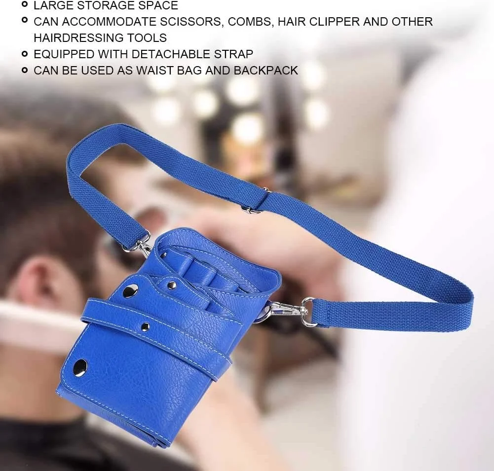 کیف کمری قیچی آرایشگری قابل حمل، کیف قیچی آرایشگر، کیف کمری نگهداری قیچی سالن آرایش (آبی)