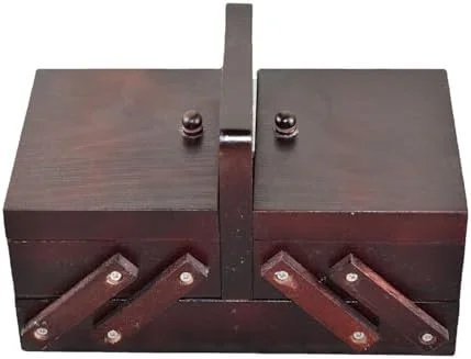 جعبه خیاطی، سبد خیاطی چوبی، جعبه نگهداری خیاطی چوبی 24x13.5x15 سانتی متر، سازمان دهنده صنایع دستی چند قسمتی دست ساز (مدل-b)