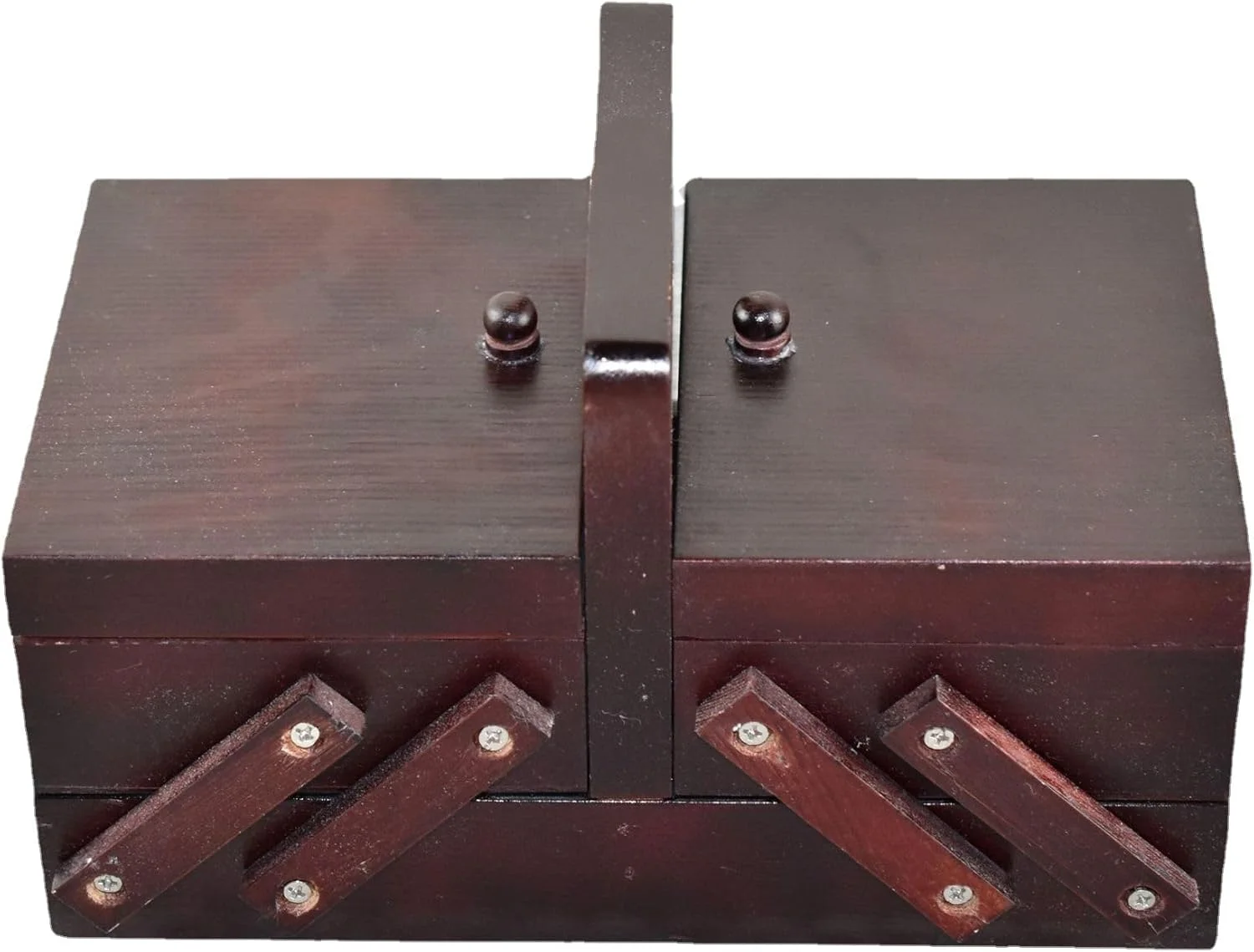 جعبه خیاطی، سبد خیاطی چوبی، جعبه نگهداری خیاطی چوبی 24x13.5x15 سانتی متر، سازمان دهنده صنایع دستی چند قسمتی دست ساز (مدل-b)