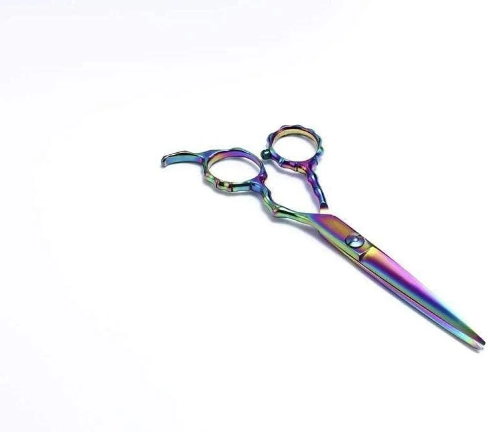 قیچی آرایشگری حرفه ای 6 اینچی نقره ای با طراحی ارگونومیک، صدا خفه کن و ضربه گیر، قیچی آرایشگری ساده و زیبا و قیچی پیتاژ-آبی مناسب برای آرایشگاه ها و استفاده خانگی