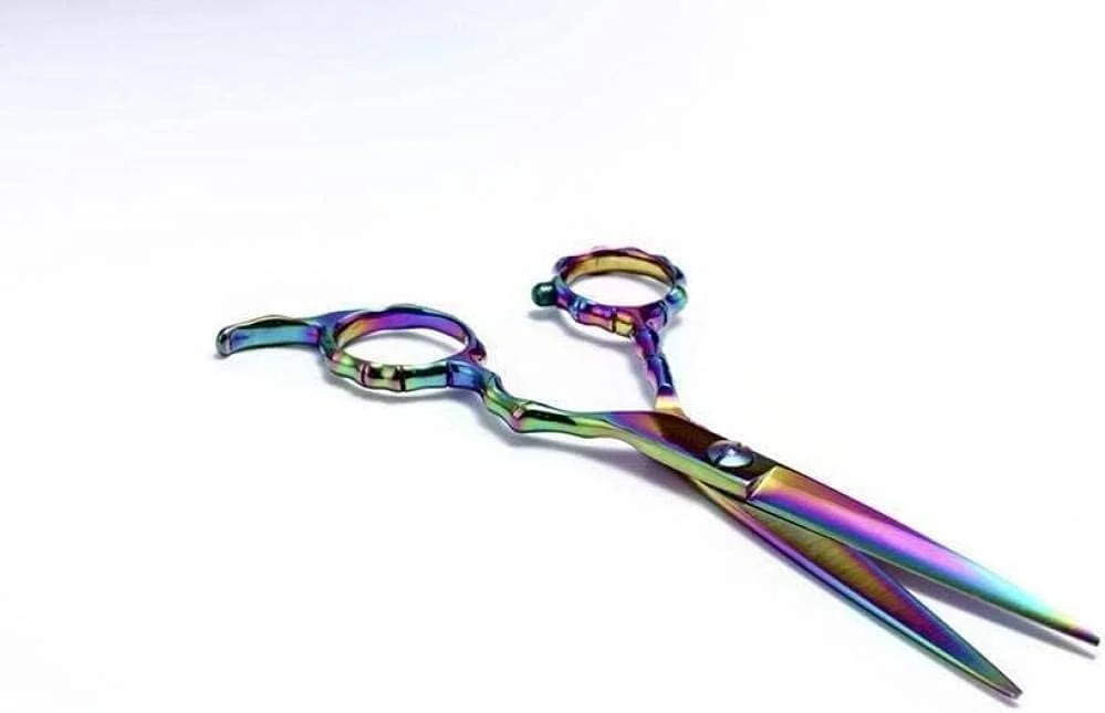 قیچی آرایشگری حرفه ای 6 اینچی نقره ای با طراحی ارگونومیک، صدا خفه کن و ضربه گیر، قیچی آرایشگری ساده و زیبا و قیچی پیتاژ-آبی مناسب برای آرایشگاه ها و استفاده خانگی