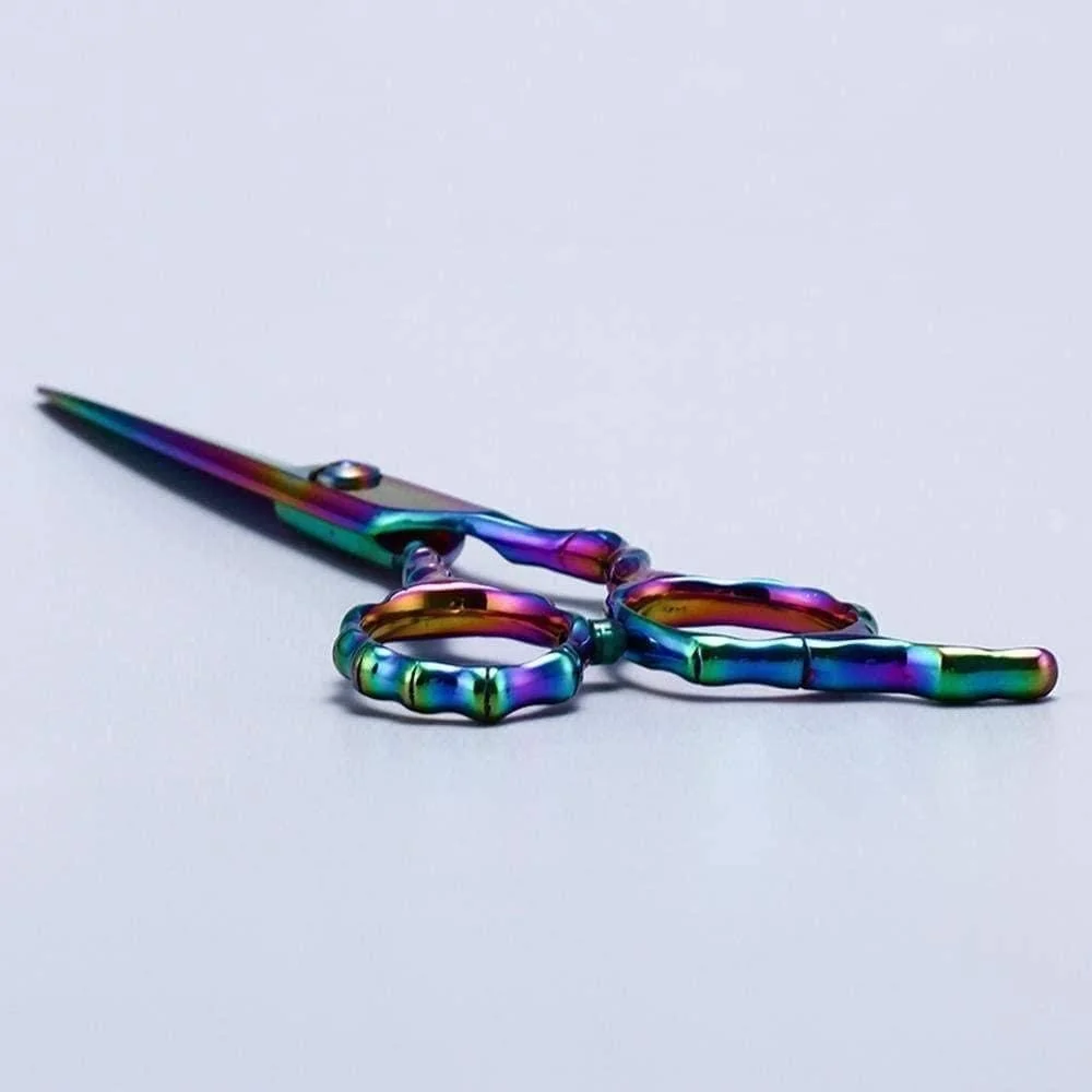 قیچی آرایشگری حرفه ای 6 اینچی نقره ای با طراحی ارگونومیک، صدا خفه کن و ضربه گیر، قیچی آرایشگری ساده و زیبا و قیچی پیتاژ-آبی مناسب برای آرایشگاه ها و استفاده خانگی