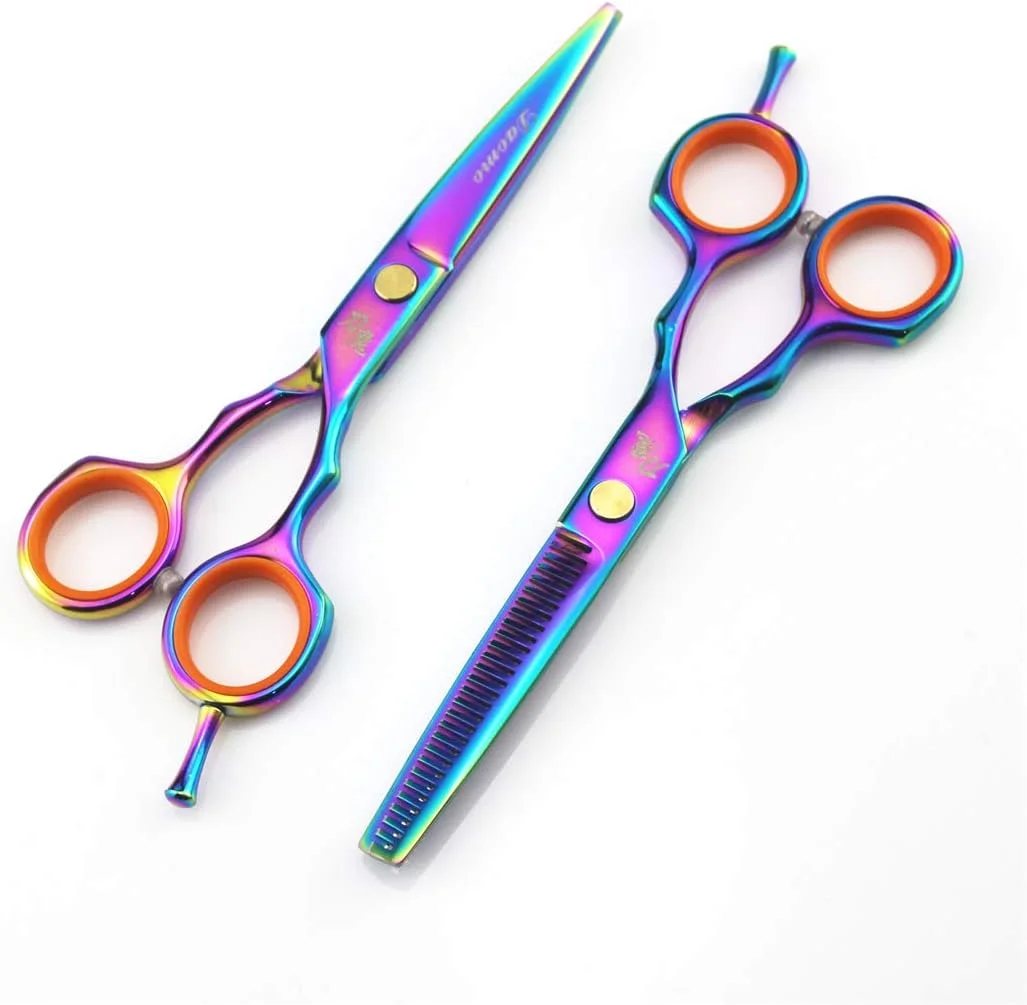 ست قیچی آرایشگری حرفه ای 5.5 اینچی، قیچی های با کیفیت بالا برای آرایشگران، شامل قیچی های پیتاژ و حجم دهنده، ساخته شده از فولاد 4CR، مناسب برای افراد راست دست، قابل استفاده در منزل و سالن های آرایشی (در 5 رنگ مختلف)، بنفش