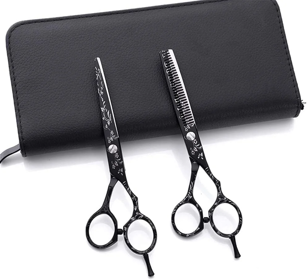 قیچی آرایشگری حرفه ای، قیچی آرایشگاهی تیز برای آرایشگاه، سالن، منزل یا مسافرت، طرح مشکی 6.0 اینچ