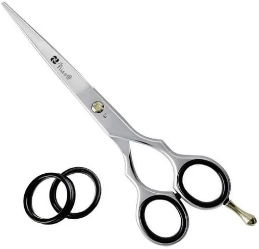 قیچی آرایشگری حرفه ای نیاز، قیچی اصلاح مو از جنس استیل ضد زنگ، کیفیت سالنی، به همراه حلقه های یدکی