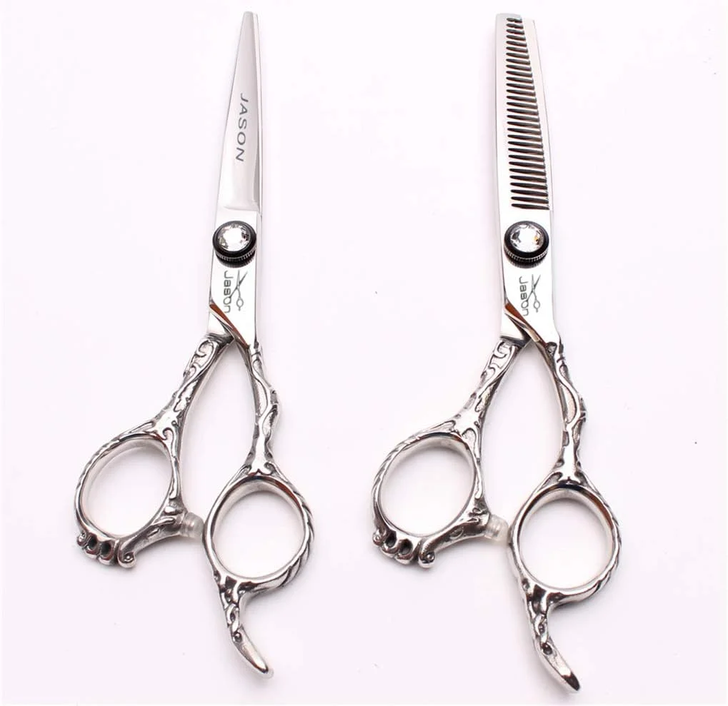 ست قیچی آرایشگری حرفه ای 6.0 اینچی با دسته طرح دار، دکمه تنظیم دقیق، قیچی های پیتاژ آرایشگری، فولاد 440C درجه یک، تیز برای آرایشگر، اصلاح مو، منزل، سالن