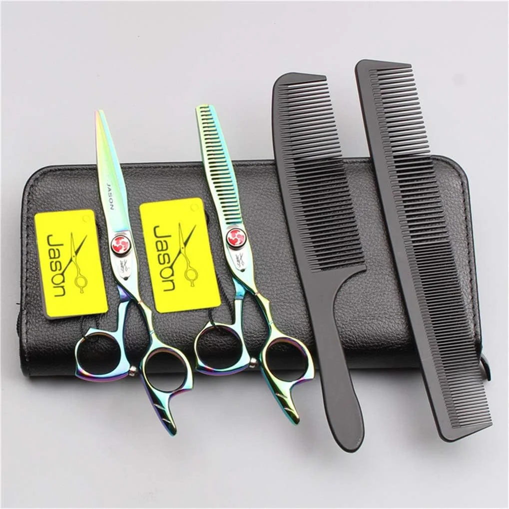 ست قیچی آرایشگری حرفه ای 6.0 اینچی، قیچی های اصلاح و کوتاهی مو، فولاد 440C درجه یک، مناسب آرایشگران و استفاده در منزل، موجود در 3 رنگ، سبز