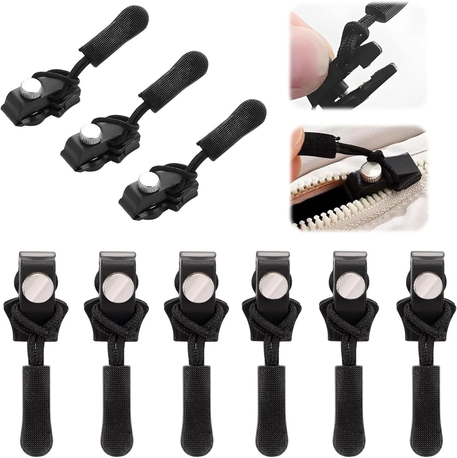 ست تعمیر زیپ 9 تکه با سرزیپ های جایگزین - تعمیر فوری برای کیف، ژاکت و موارد دیگر - کیت تعمیر زیپ بادوام و بدون نیاز به ابزار در 3 سایز